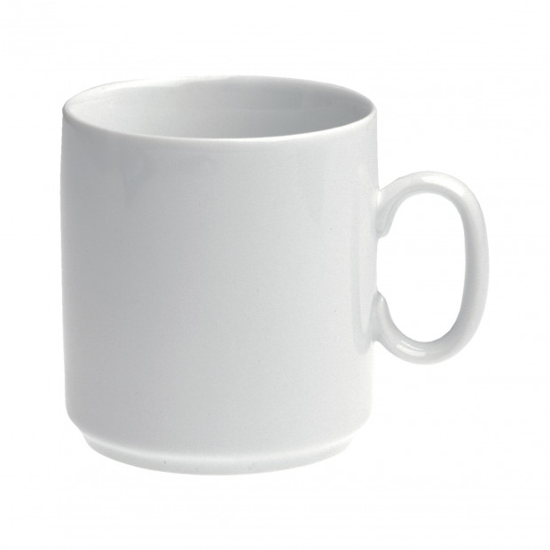 White mug. Porcelain coffee cup with square edges