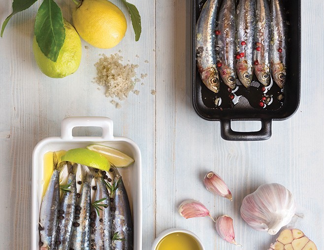 Fresh sardines with Brocciu and confit lemons